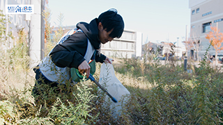 【スポGOMI】植え込みの中に入ってごみを拾う男性